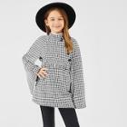 Shein Girls Cape Sleeve Houndstooth Coat With Belt