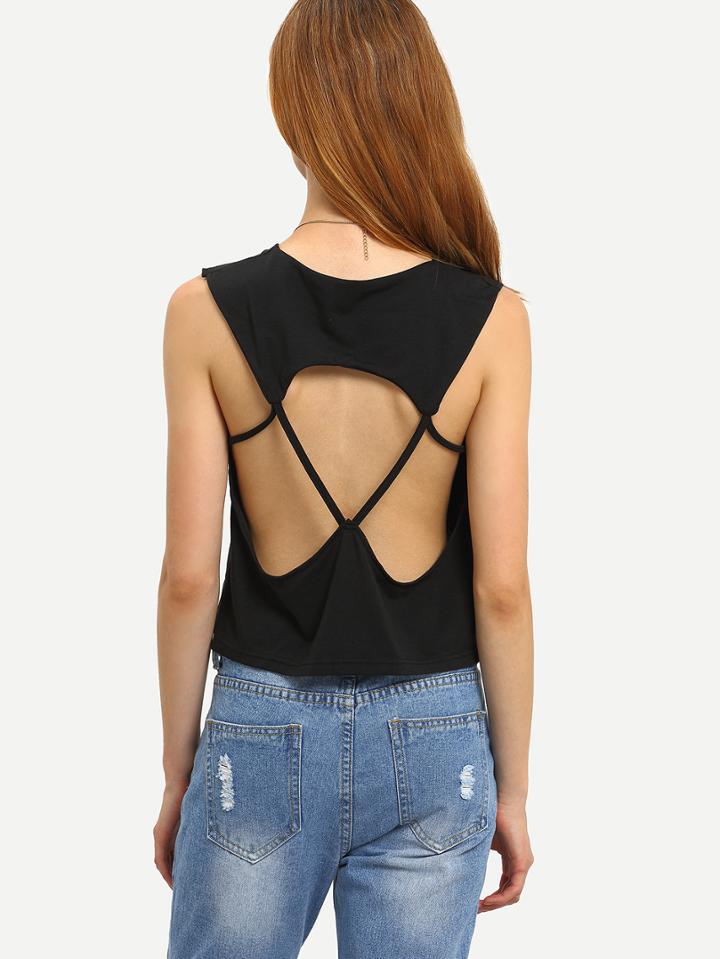 Shein Black Cutout Back Strappy Tank Top