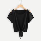 Shein Pearl Beading Knot Front T-shirt