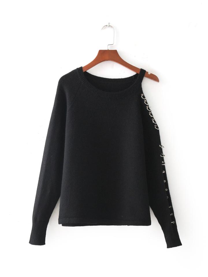 Shein Ring Embellished One Sleeve Sweater