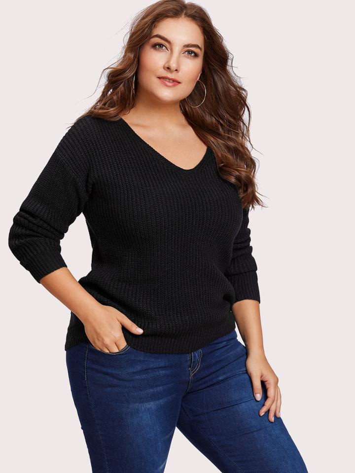Shein Lace Up Back Solid Jumper