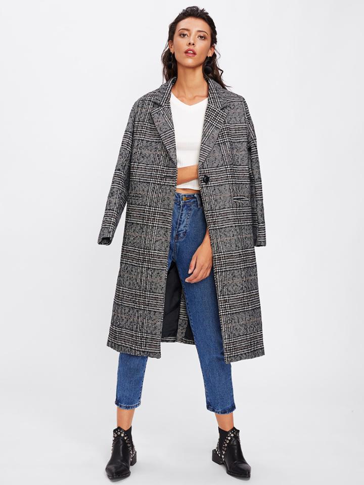 Shein Tartan Plaid Lapel Neckline Coat