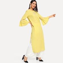 Shein Bell Sleeve Embroidered Detail Split Dress