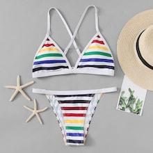Shein Random Striped Criss Cross Bikini Set