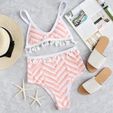 Shein Chevron Print Tassel Detail Bikini Set
