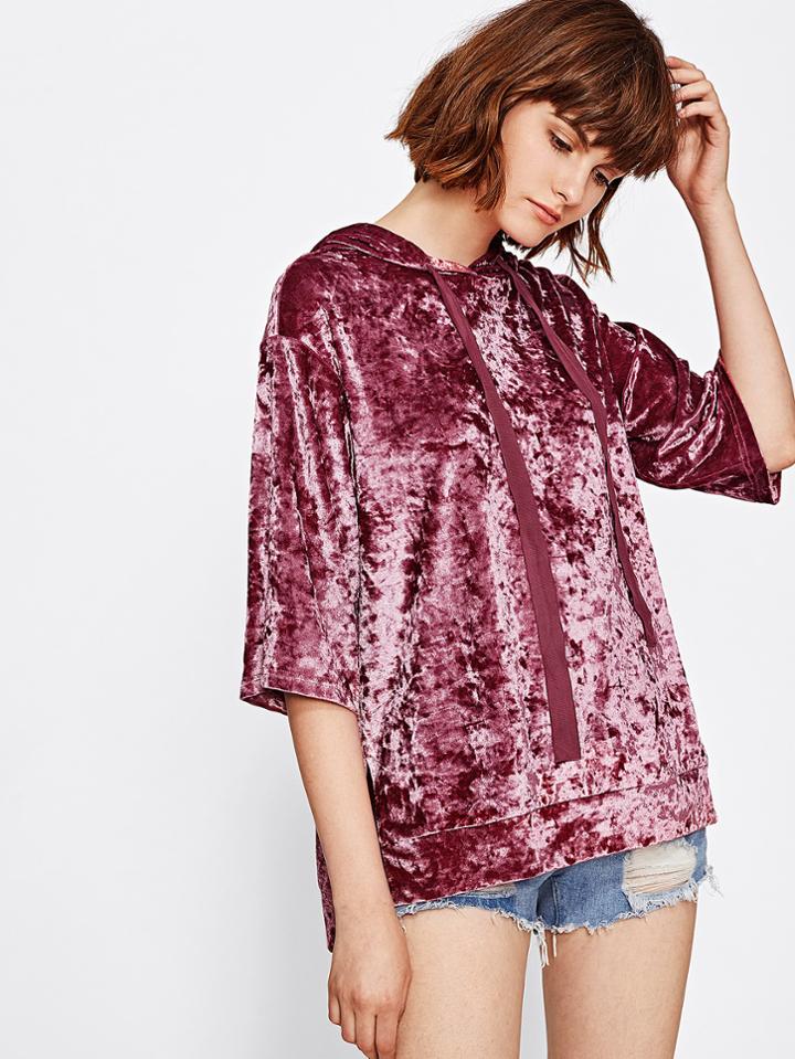 Shein Drop Shoulder Crushed Velvet Hoodie