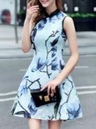 Shein Blue Ink Print A-line Dress