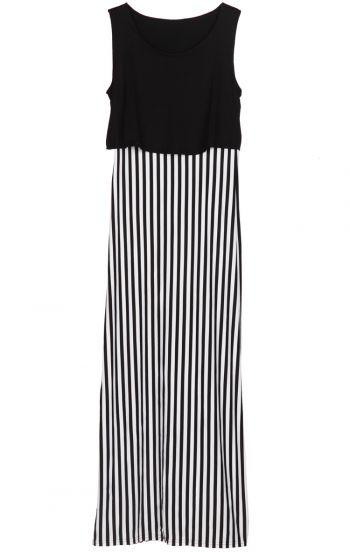 Shein Black White Sleeveless Vertical Stripe Dress