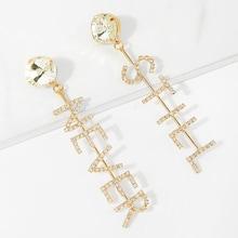 Shein Rhinestone Letter Mismatched Drop Earrings