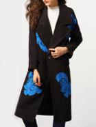 Shein Black Lapel Single Button Embroidered Coat