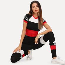Shein Cut And Sew Letter Print Crop Top & Pants Set