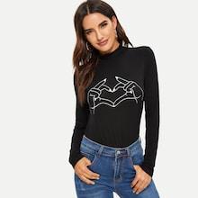 Shein Mock-neck Graphic Print Tee