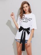 Shein Drop Shoulder Letters Print Tied Front Tee