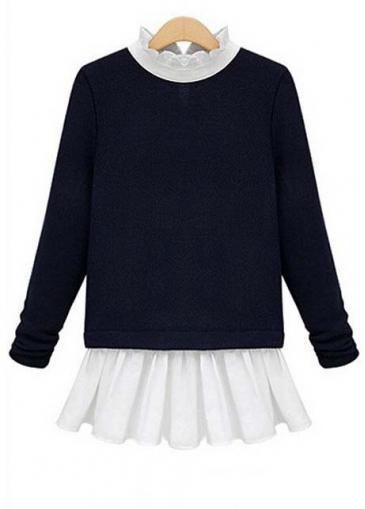 Rosewe Pretty Long Sleeve Color Contrast Stand Collar Tees