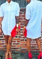 Rosewe Turndown Collar Single Breasted White Shirt Dress