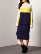 Shein Colour-block Turtleneck Loose Sweater With Skirt