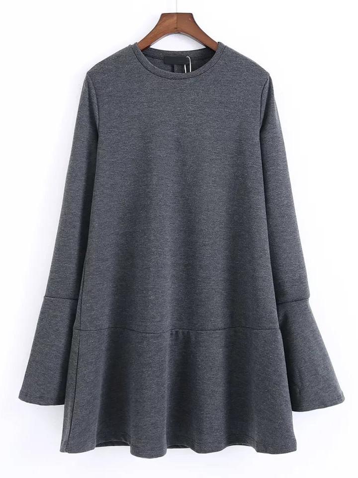 Shein Dark Grey Split Bell Sleeve Drop Waist Dress