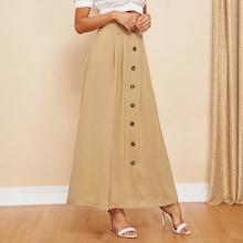 Shein Single Breasted Pleated Solid Skirt