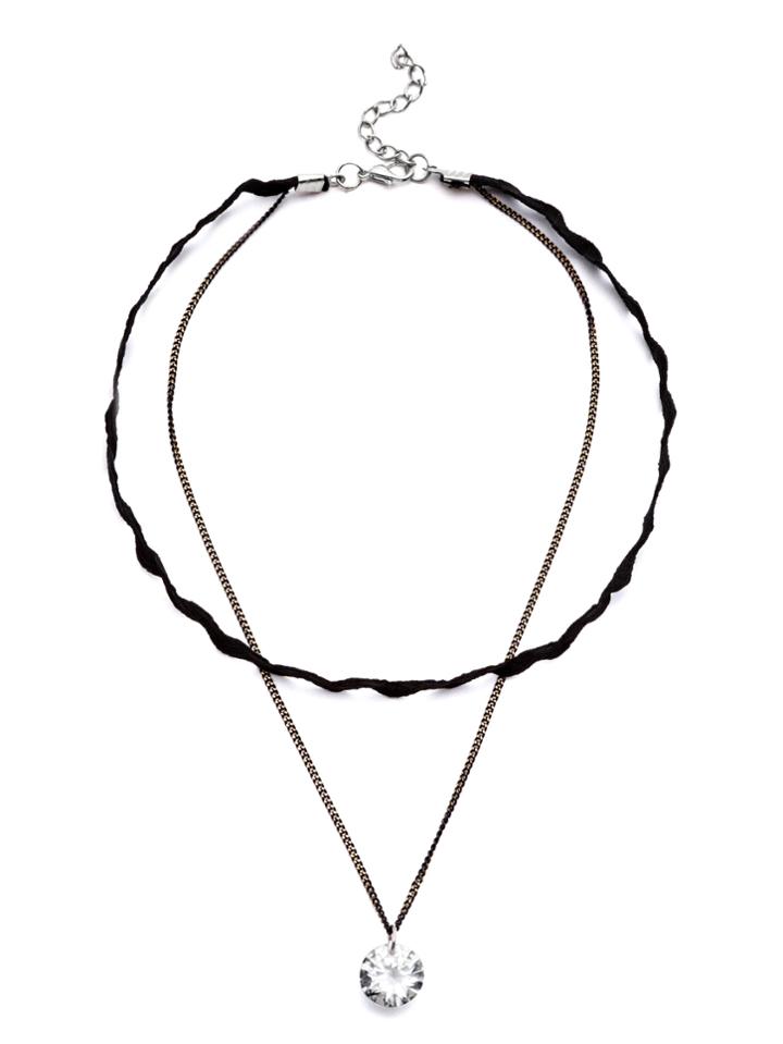 Shein Black Layered Wave Band Rhinestone Choker Necklace