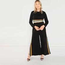 Shein Plus Striped Trim Crop Top & Split Palazzo Pants Set