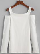 Shein White Open Shoulder Long Sleeve T-shirt