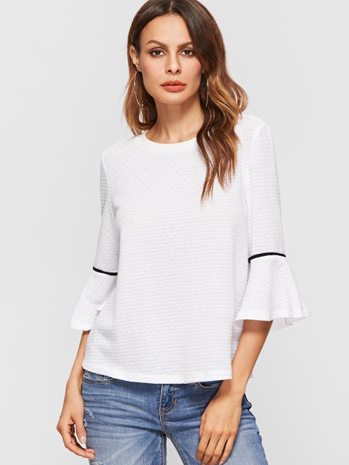 Shein White Ruffle Cuff Elbow Sleeve Top