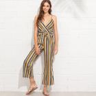 Shein Knot Side Striped Wrap Cami Jumpsuit