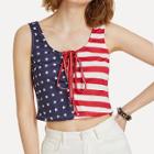 Shein Lace Up American Flag Print Top