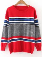 Shein Red Color Block Drop Shoulder Sweater