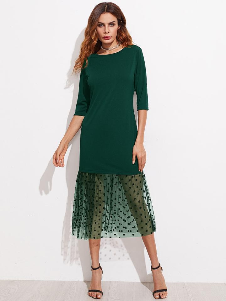 Shein Contrast Polka Dot Mesh Hem Dress