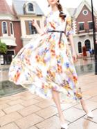 Shein Flowers Print Belted Maxi Dress