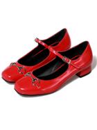 Shein Red Faux Leather Buckle Ankle Strap Flats