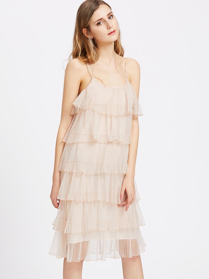 Shein Pleat Mesh Tiered Cami Dress