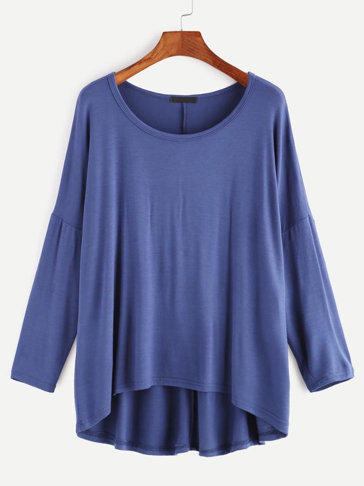 Shein Blue Drop Shoulder Dip Hem T-shirt