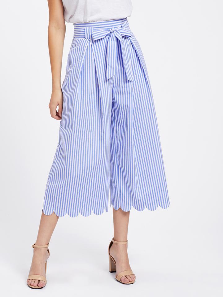 Shein Tie Waist Scallop Hem Culotte Pants