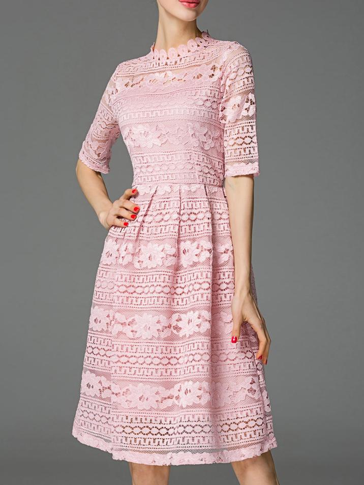 Shein Pink Collar A-line Lace Dress