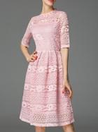 Shein Pink Collar A-line Lace Dress
