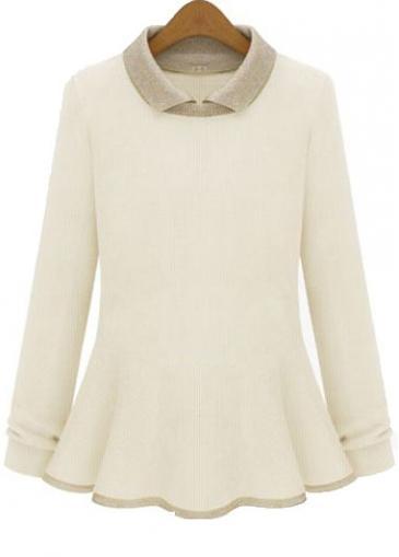 Rosewe Brief Ruffle Decorated Long Sleeve Turndown Collar Pullovers