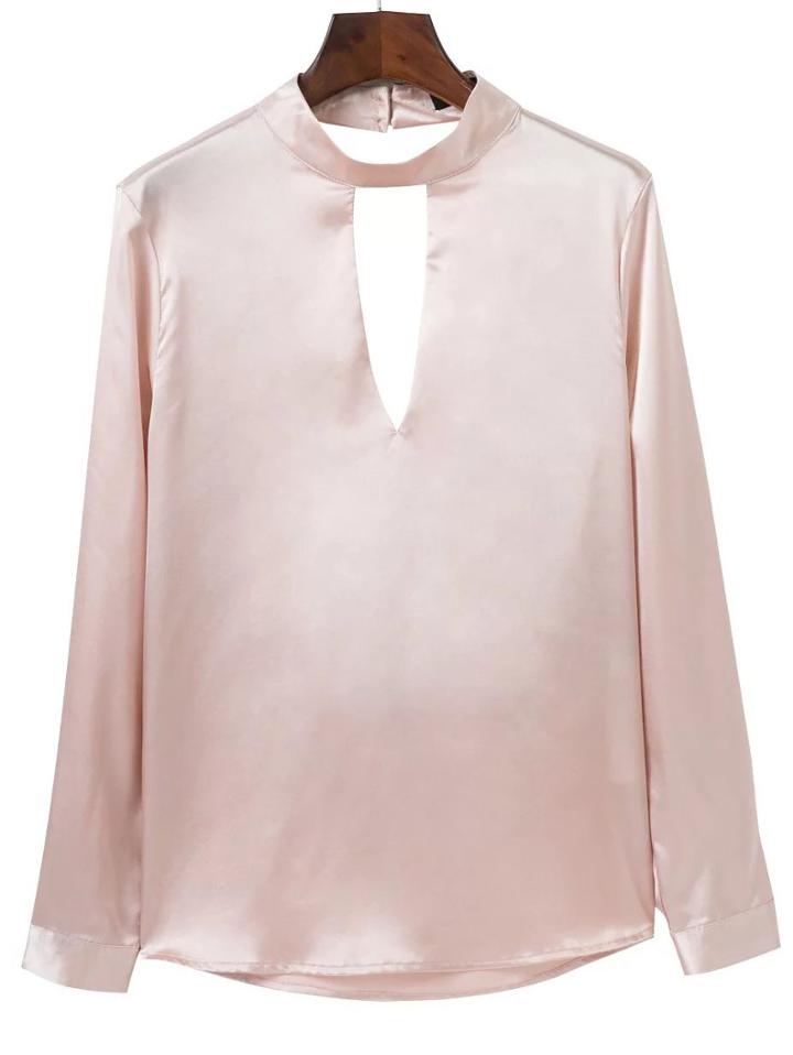 Shein Pink Choker Neck Open Back Blouse