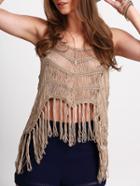 Shein Khaki Crochet Tassel Cami Sweater