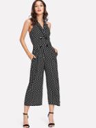 Shein Double Breasted Polka Dot Halter Jumpsuit