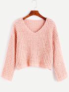 Shein Pink V Neck Chunky Knit Sweater
