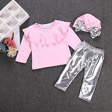 Shein Toddler Girls Ruffle Trim Top & Pants & Hat