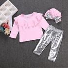 Shein Toddler Girls Ruffle Trim Top & Pants & Hat