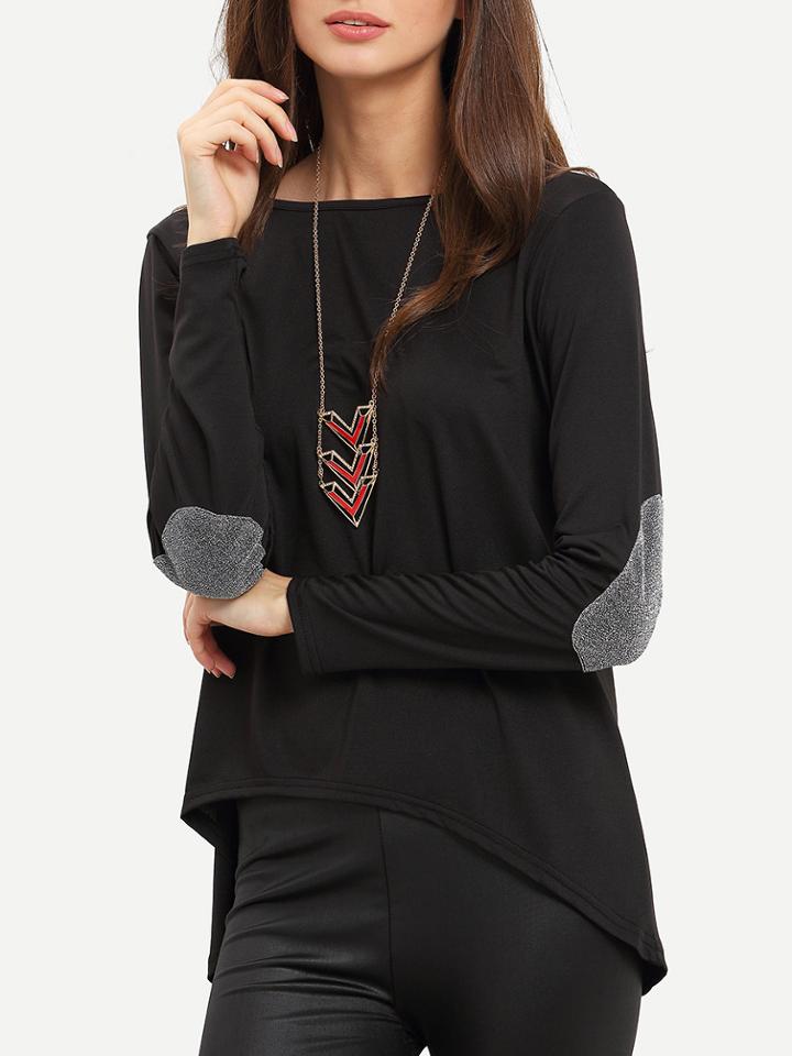 Shein Dip Hem Glitter Elbow Tee