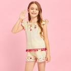 Shein Girls Tassel Hem Embroidered Top & Drawstring Shorts Set