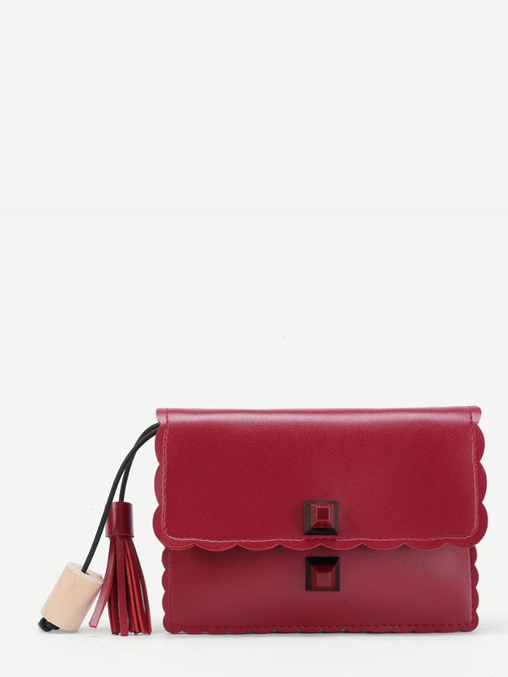 Shein Tassel Detail Scalloped Trim Pu Cross Body Bag