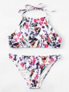 Shein Mixed Print High Neck Bikini Set