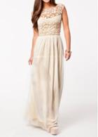 Rosewe Elegant Round Neck Sleeveless High Waist Dress With Lace