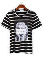Shein Striped Graphic Print T-shirt - Black